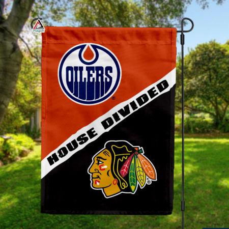 Oilers vs Blackhawks House Divided Flag, NHL House Divided Flag