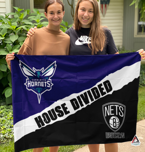 Hornets vs Nets House Divided Flag, NBA House Divided Flag