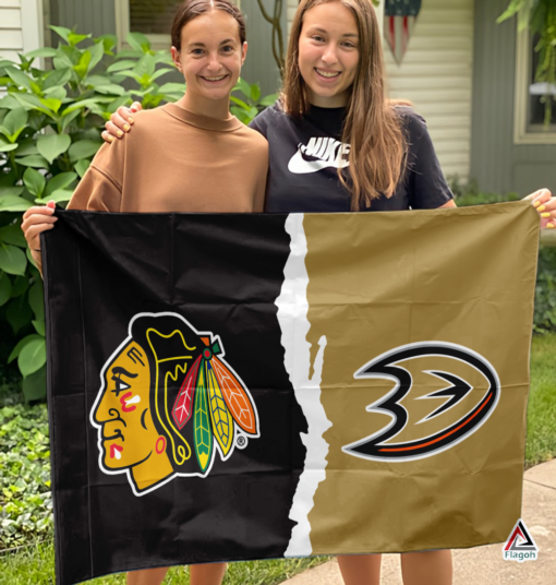 Blackhawks vs Ducks House Divided Flag, NHL House Divided Flag