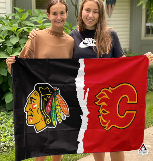 Blackhawks vs Flames House Divided Flag, NHL House Divided Flag