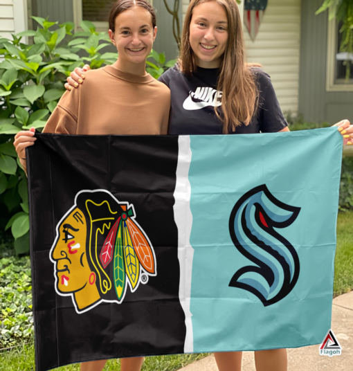 Blackhawks vs Kraken House Divided Flag, NHL House Divided Flag