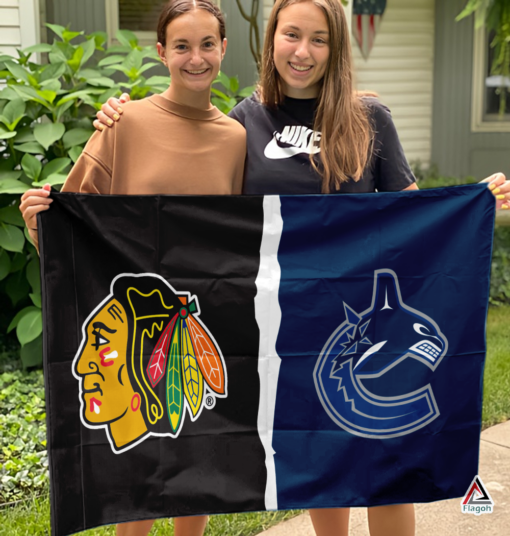 Blackhawks vs Canucks House Divided Flag, NHL House Divided Flag