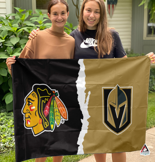 Blackhawks vs Golden Knights House Divided Flag, NHL House Divided Flag