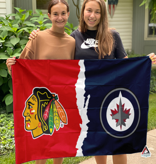 Blackhawks vs Jets House Divided Flag, NHL House Divided Flag