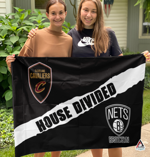 Cavaliers vs Nets House Divided Flag, NBA House Divided Flag