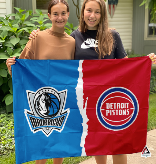 Mavericks vs Pistons House Divided Flag, NBA House Divided Flag