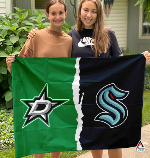 Stars vs Kraken House Divided Flag, NHL House Divided Flag