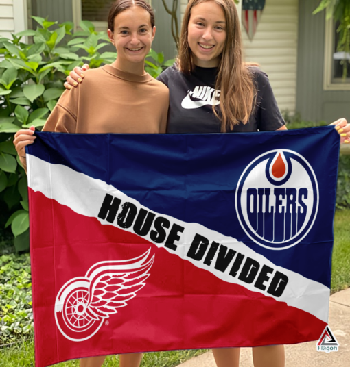 Red Wings vs Oilers House Divided Flag, NHL House Divided Flag