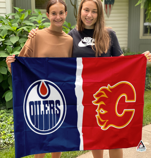 Oilers vs Flames House Divided Flag, NHL House Divided Flag