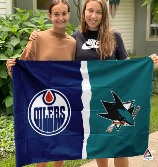 Oilers vs Sharks House Divided Flag, NHL House Divided Flag