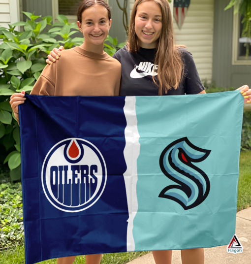 Oilers vs Kraken House Divided Flag, NHL House Divided Flag