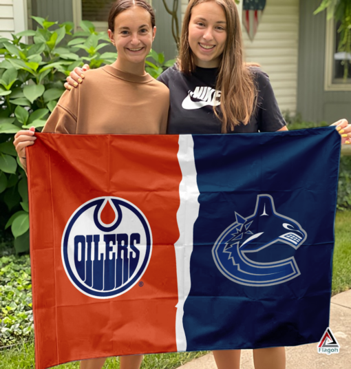 Oilers vs Canucks House Divided Flag, NHL House Divided Flag