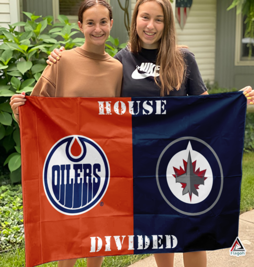 Oilers vs Jets House Divided Flag, NHL House Divided Flag