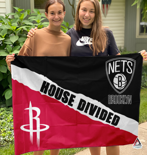 Rockets vs Nets House Divided Flag, NBA House Divided Flag