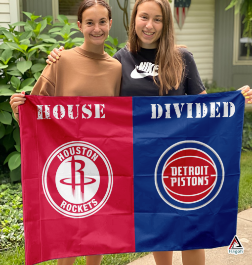 Rockets vs Pistons House Divided Flag, NBA House Divided Flag