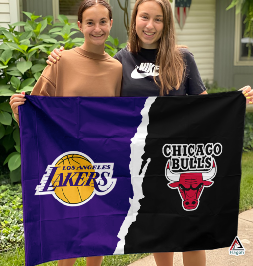 Lakers vs Bulls House Divided Flag, NBA House Divided Flag