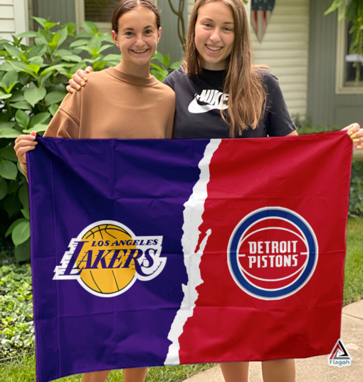 Lakers vs Pistons House Divided Flag, NBA House Divided Flag