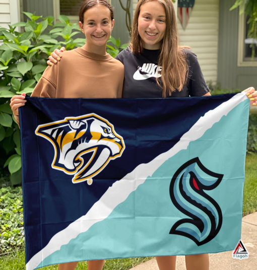 Predators vs Kraken House Divided Flag, NHL House Divided Flag