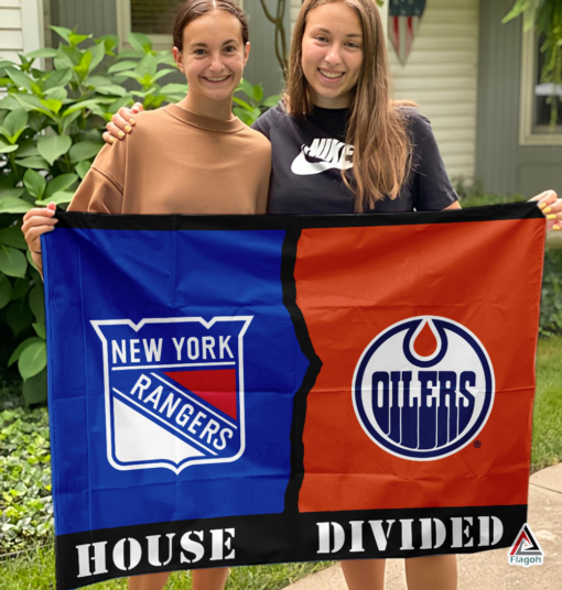 Rangers vs Oilers House Divided Flag, NHL House Divided Flag