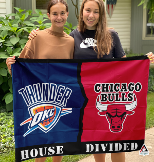 Thunder vs Bulls House Divided Flag, NBA House Divided Flag