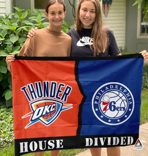 Thunder vs 76ers House Divided Flag, NBA House Divided Flag