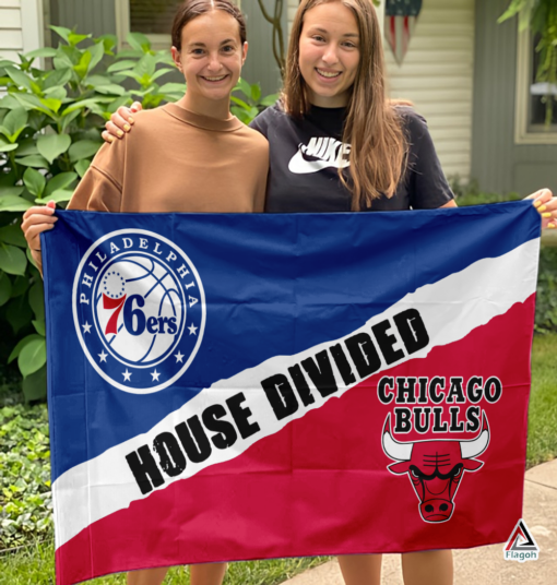 76ers vs Bulls House Divided Flag, NBA House Divided Flag