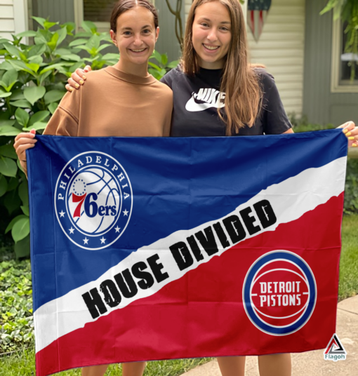 76ers vs Pistons House Divided Flag, NBA House Divided Flag