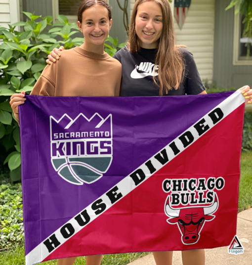 Kings vs Bulls House Divided Flag, NBA House Divided Flag