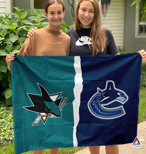 Sharks vs Canucks House Divided Flag, NHL House Divided Flag