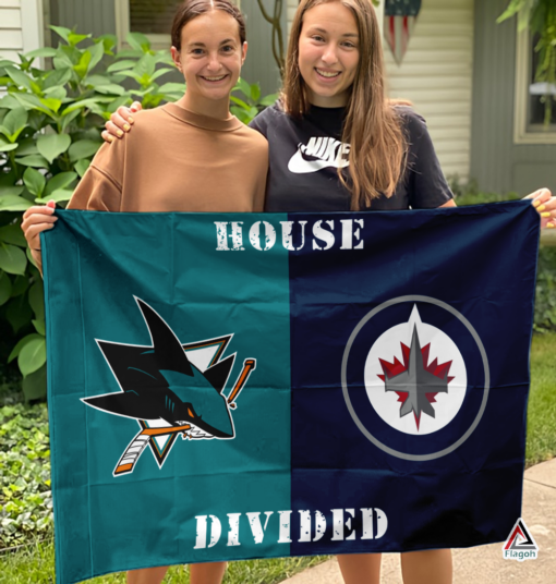 Sharks vs Jets House Divided Flag, NHL House Divided Flag