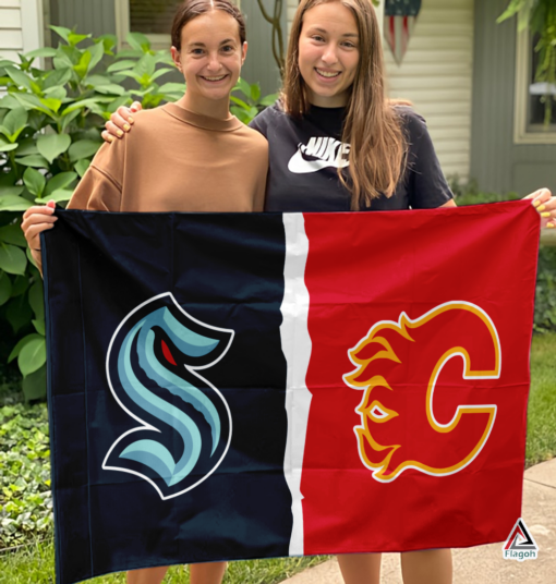 Kraken vs Flames House Divided Flag, NHL House Divided Flag