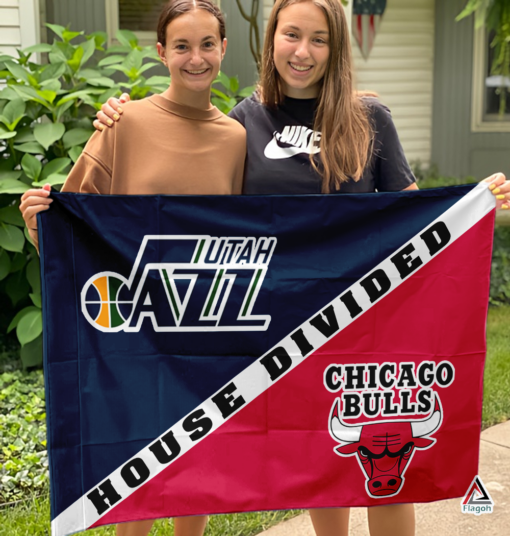 Jazz vs Bulls House Divided Flag, NBA House Divided Flag