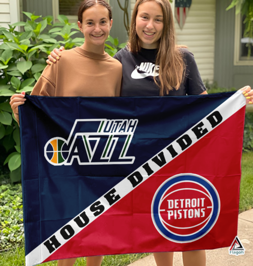 Jazz vs Pistons House Divided Flag, NBA House Divided Flag