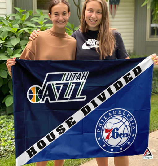 Jazz vs 76ers House Divided Flag, NBA House Divided Flag