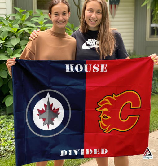 Jets vs Flames House Divided Flag, NHL House Divided Flag