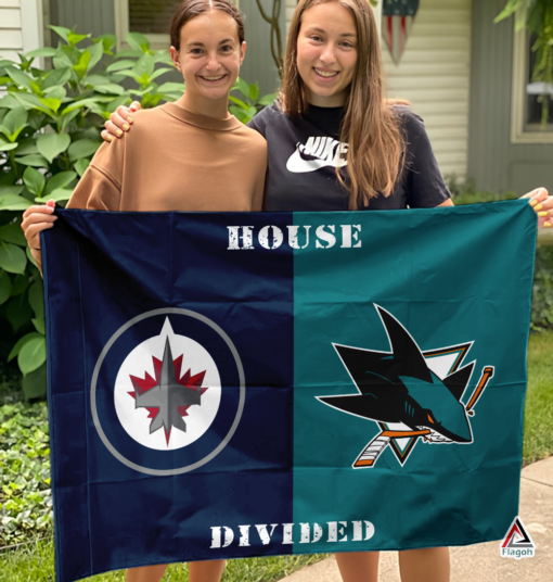 Jets vs Sharks House Divided Flag, NHL House Divided Flag