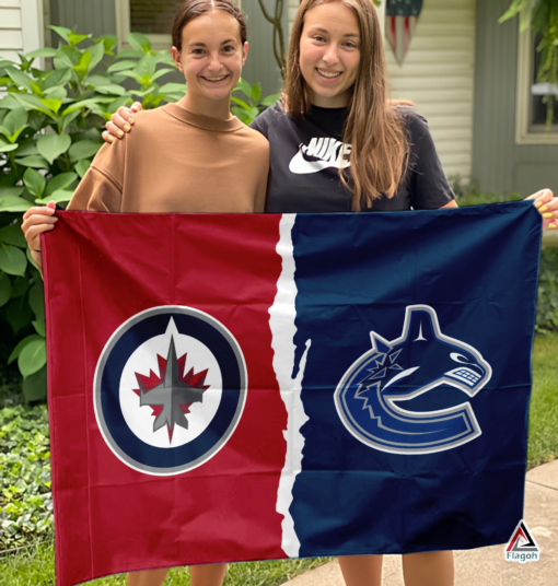 Jets vs Canucks House Divided Flag, NHL House Divided Flag