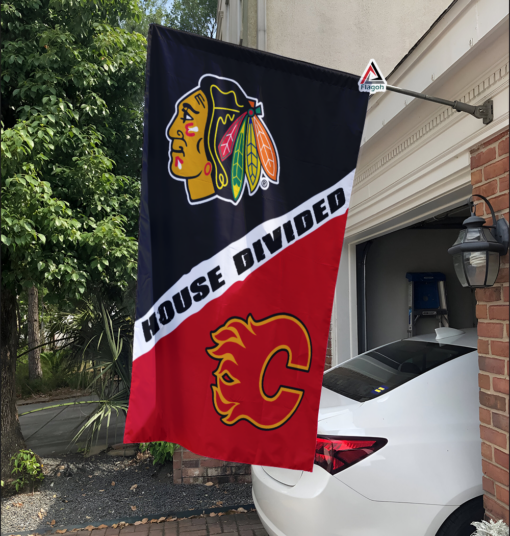 Blackhawks vs Flames House Divided Flag, NHL House Divided Flag