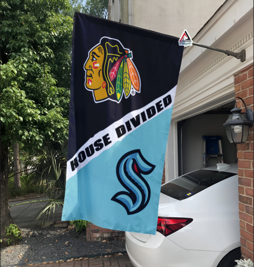 Blackhawks vs Kraken House Divided Flag, NHL House Divided Flag