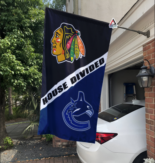 Blackhawks vs Canucks House Divided Flag, NHL House Divided Flag