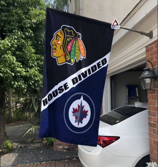 Blackhawks vs Jets House Divided Flag, NHL House Divided Flag