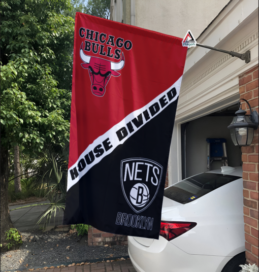 Bulls vs Nets House Divided Flag, NBA House Divided Flag