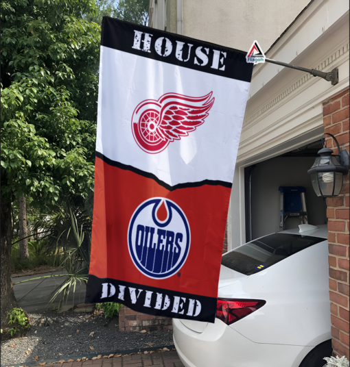 Red Wings vs Oilers House Divided Flag, NHL House Divided Flag