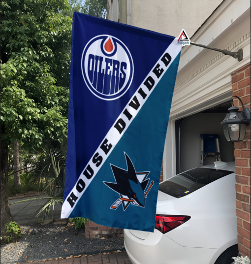 Oilers vs Sharks House Divided Flag, NHL House Divided Flag