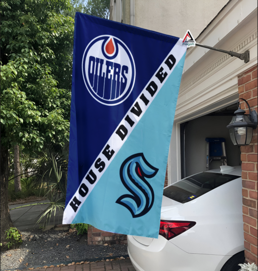 Oilers vs Kraken House Divided Flag, NHL House Divided Flag