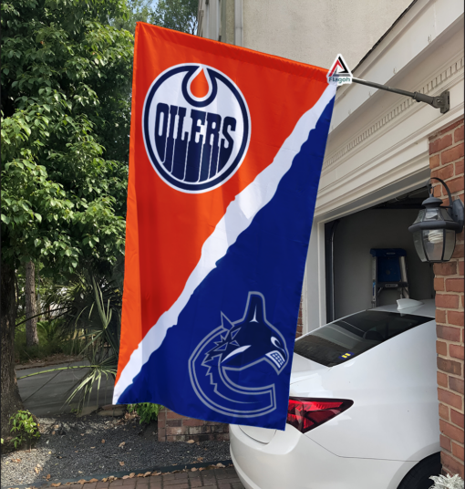 Oilers vs Canucks House Divided Flag, NHL House Divided Flag