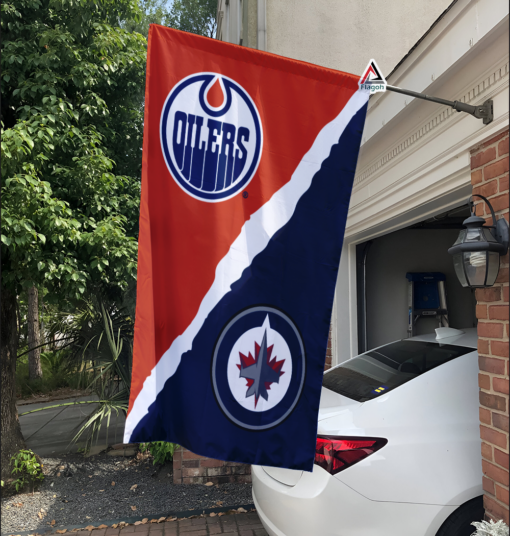 Oilers vs Jets House Divided Flag, NHL House Divided Flag