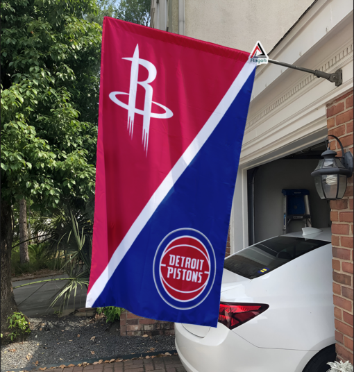 Rockets vs Pistons House Divided Flag, NBA House Divided Flag