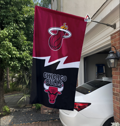 Heat vs Bulls House Divided Flag, NBA House Divided Flag