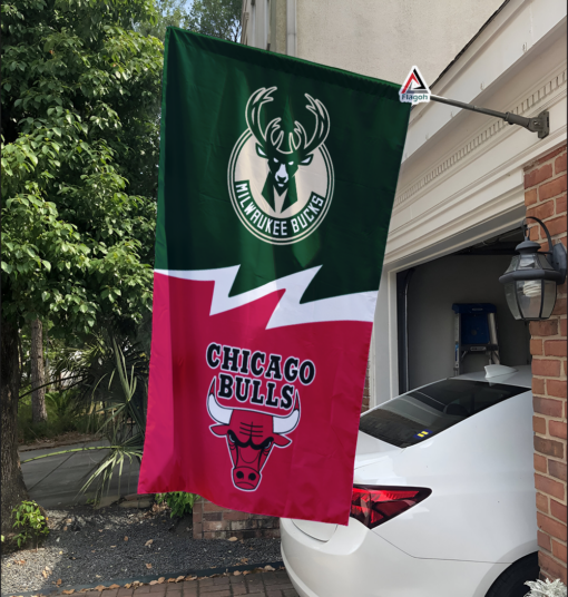 Bucks vs Bulls House Divided Flag, NBA House Divided Flag